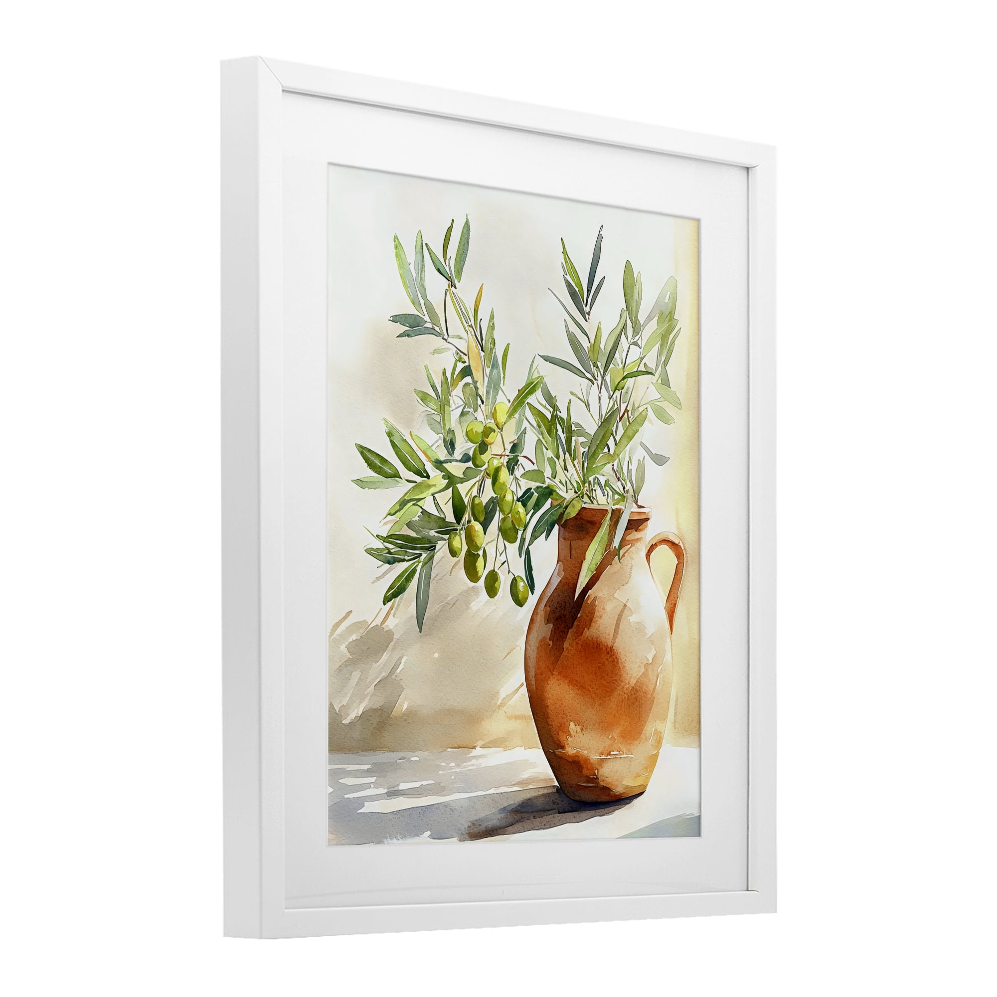 Stupell Industries Olive Branch in Terracotta Vase White Framed Print Under Glass, design by LSR Design Studio