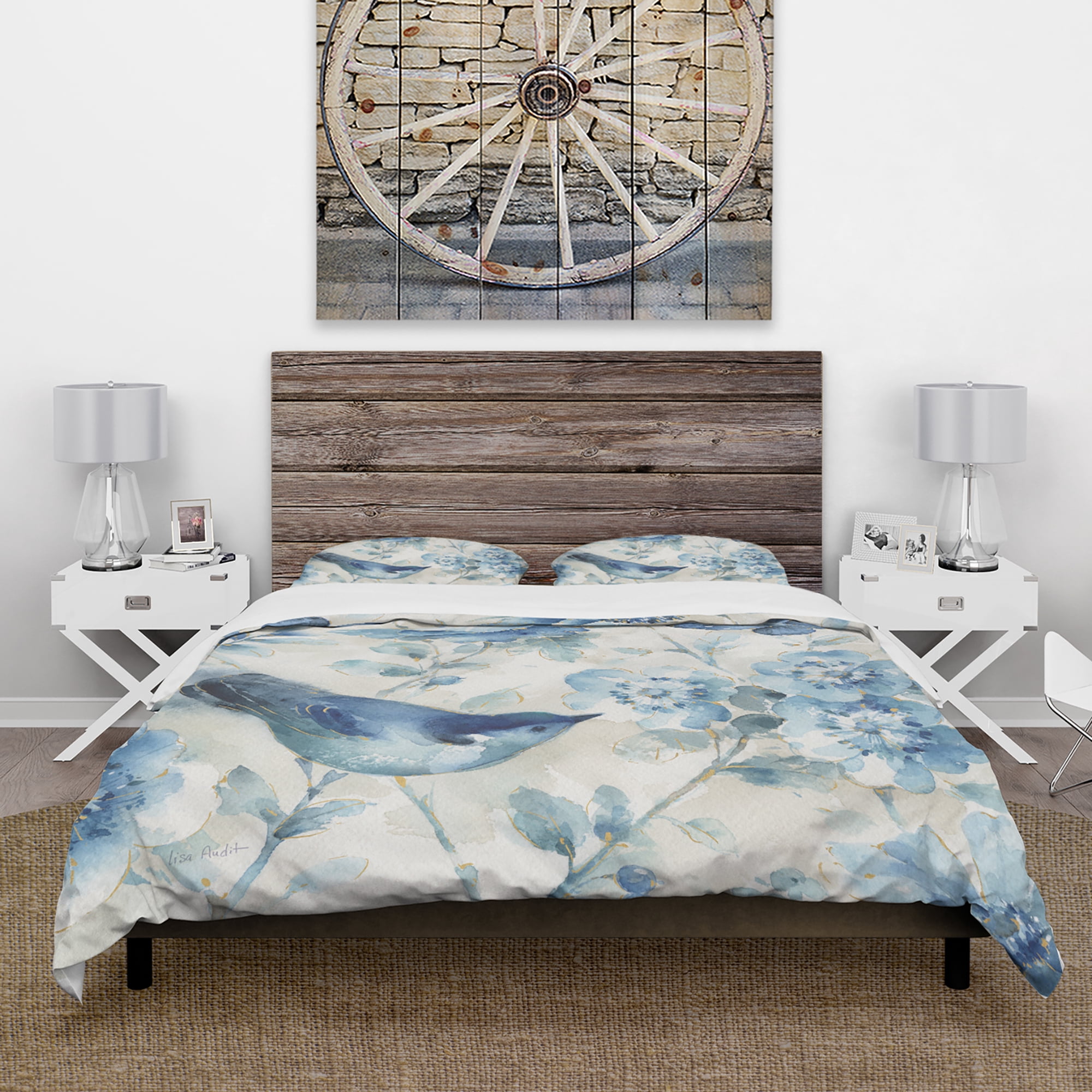 Designart 'Indigold Bird Cottage Family II' Cottage Duvet Cover Set