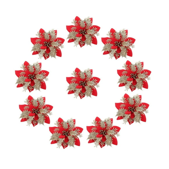 Bulk Flowers Clearance, 10Pc Artificial Flower Accessories Christmas Tree Decoration Glitter Hollow Leaves and Flowers Diy Accessories Tree Flower Vine Ring Decoration Style One Fake Flowers A