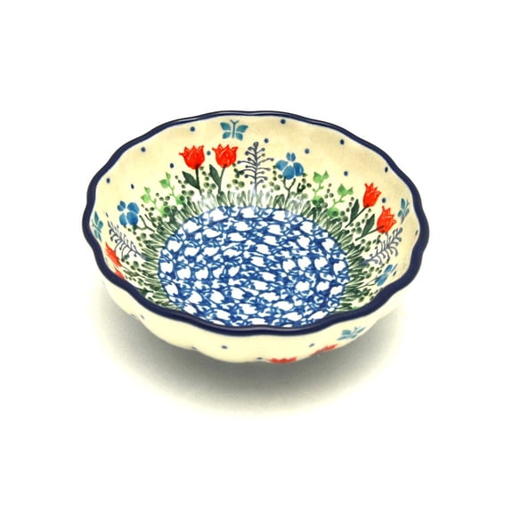 Polish Pottery Bowl - Shallow Scalloped - Small - Tulip Horizon