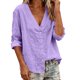 thumbnail image 5 of TaTaai Ladies V Neck Layered Blouse Solid Color Loose Fit Casual Cardigan Open Front Summer Tunic Ruffle Top Gift, 5 of 6