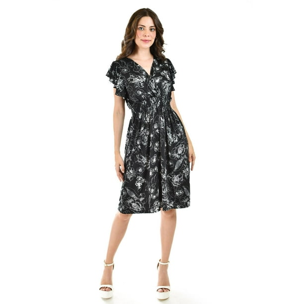 Vestido estampado flores Roman Fashion /Juvenil, 8867-13 (Negro flores) negro G