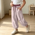 thumbnail image 4 of Rrxhxhs Pants for Girls Color Block Drawstring Elastic Waist Pleated Loose Baggy Casual Joggers with Side Pockets,Pink,4-5 Years, 4 of 6