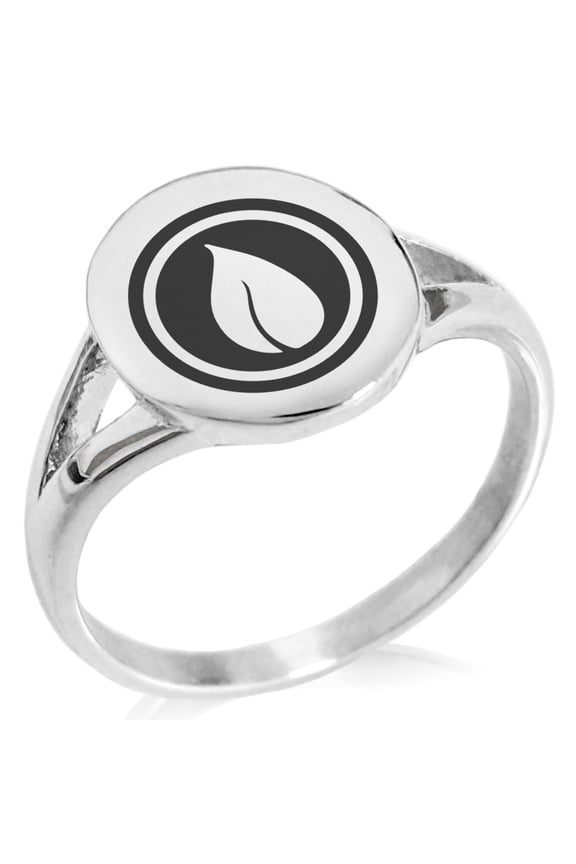 Stainless Steel Nature Element Rune Minimalist Oval Top Polished Statement Signet Ring