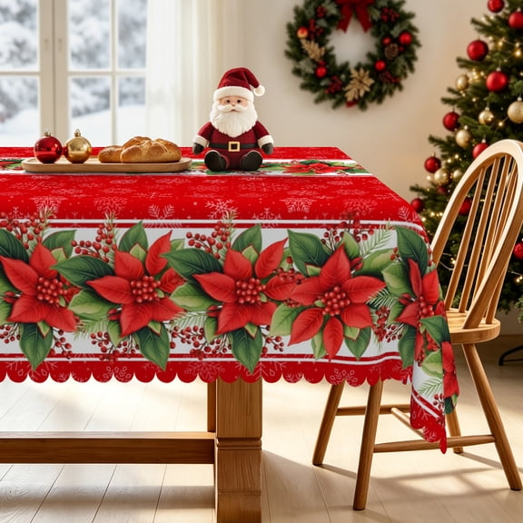 Nanqianyi Poinsettia Rectangle Tablecloth,Waterproof Stain Resistant Christmas Table Cover,52x70 Inch