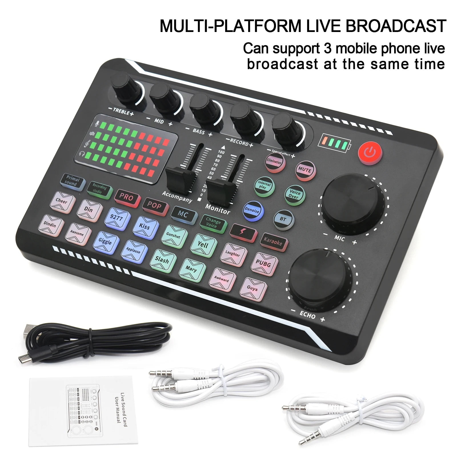 DJ Equipment Microphone Sound Card Console Studio Sound Card Kit Cable Phone Mixing Computer Live Voice Mixer F998 Sound Card ,Precision Control