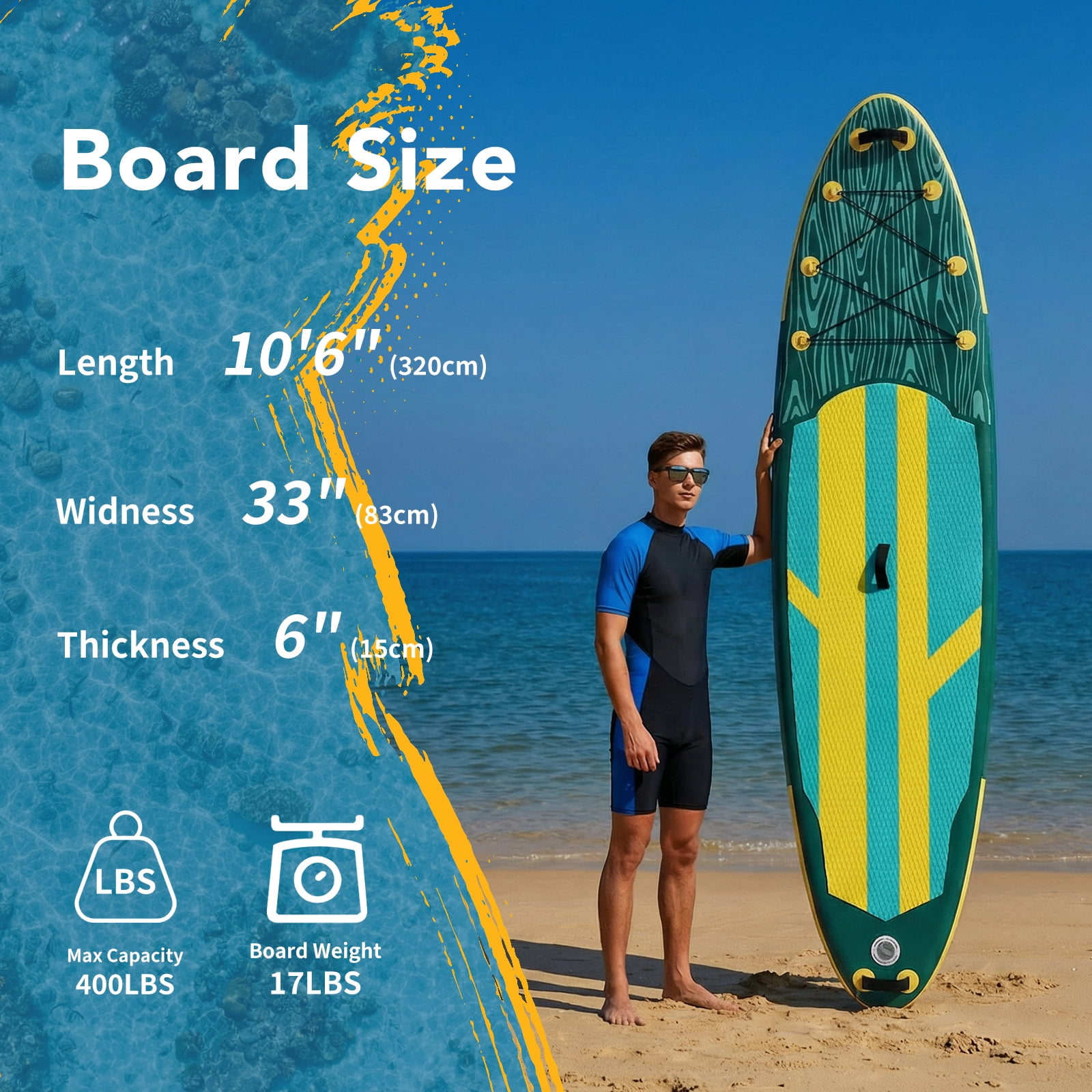 SHOUFTW Inflatable Paddle Board,Equipped With SUP Paddle Board Accessories, The Non-slip EVA Deck Design Restarts The Surfboard,Surfboard for Youth&Adults of All Skill Levels,Yellow Green