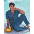 thumbnail image 4 of COOFANDY Men's 2 Piece Linen Beach Outfits Short Sleeve Button Down Shirts Loose Pants For Men, 4 of 6