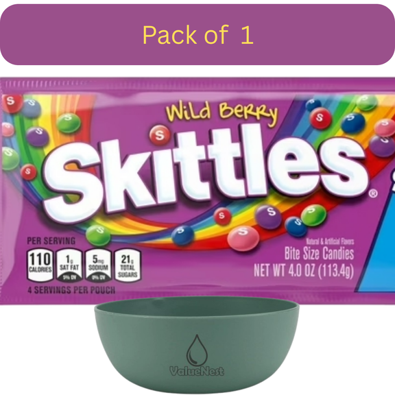 Skittles Wild Berry Chewy Candy 4 oz Bag with Bowl by Value Nest