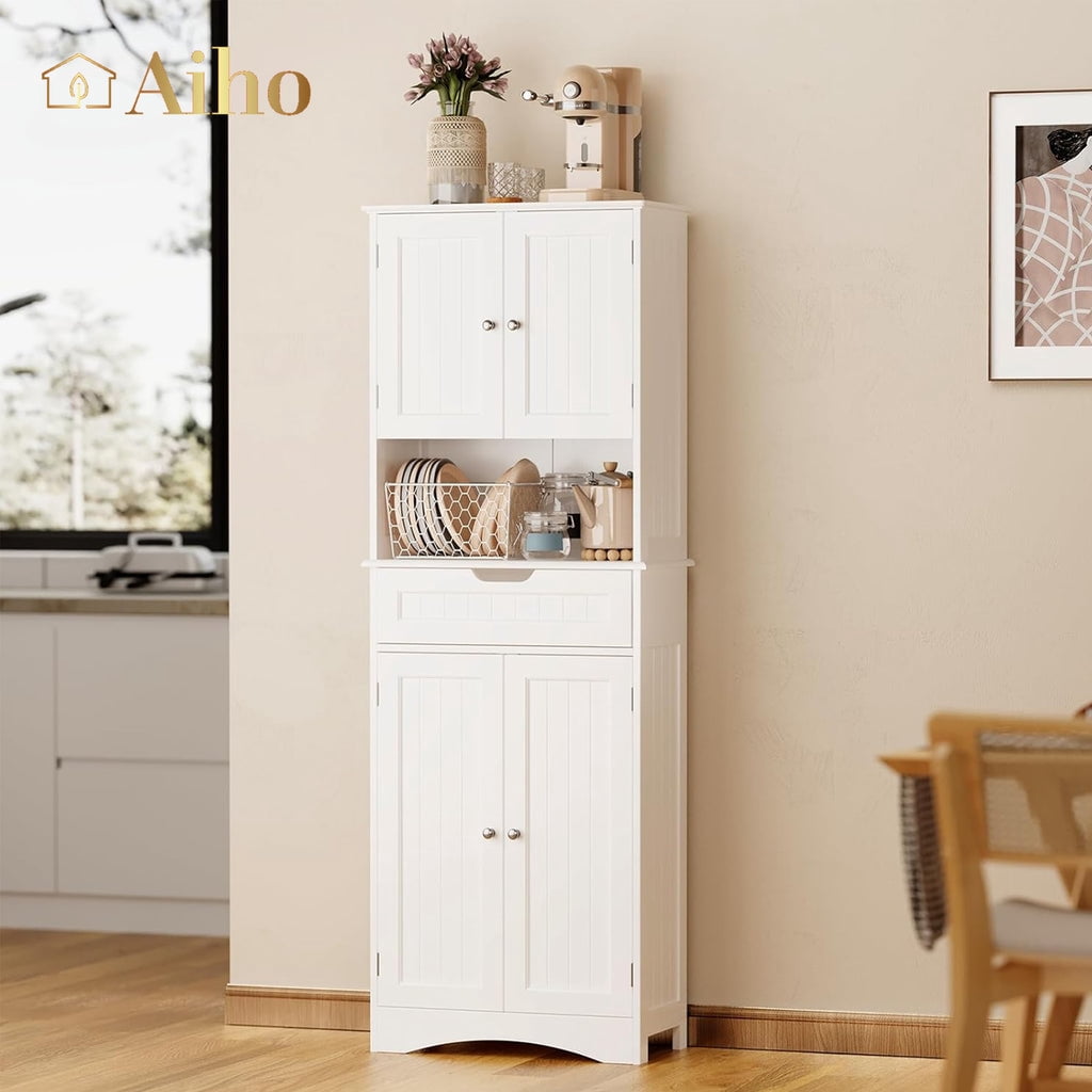 Aiho 66" H Kitchen Pantry Cabinet with 2 Doors & 1 Drawer & 3 Shelves, Solid & Sturdy, Storage Cabinet for Entryway, Kitchen - White