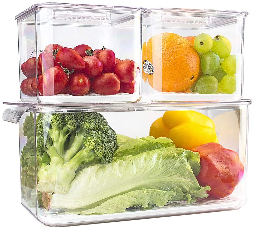 vegetable storage bags in fridge