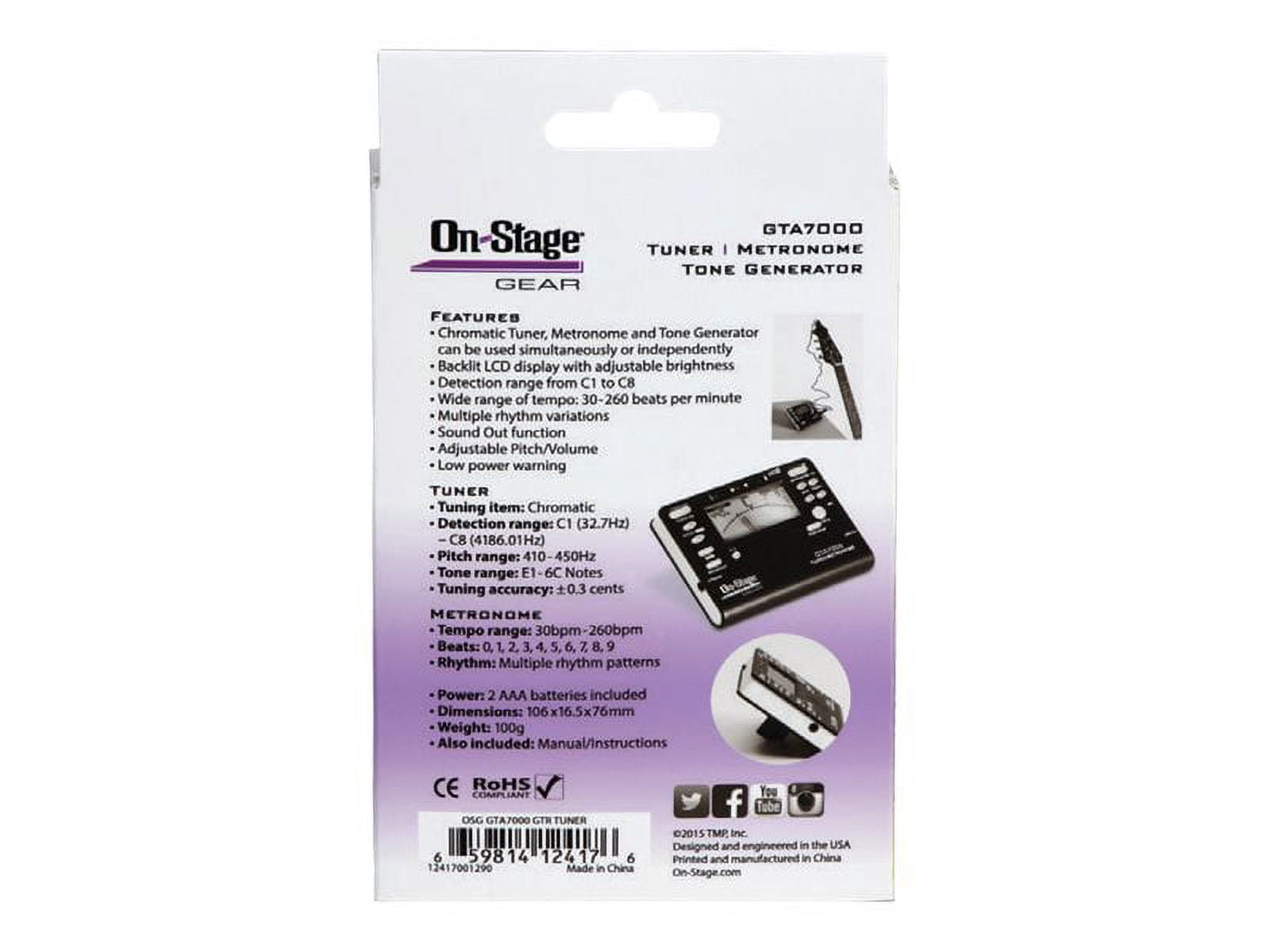 On-Stage GTA7000 Chromatic Tuner, Metronome, Tone Generator