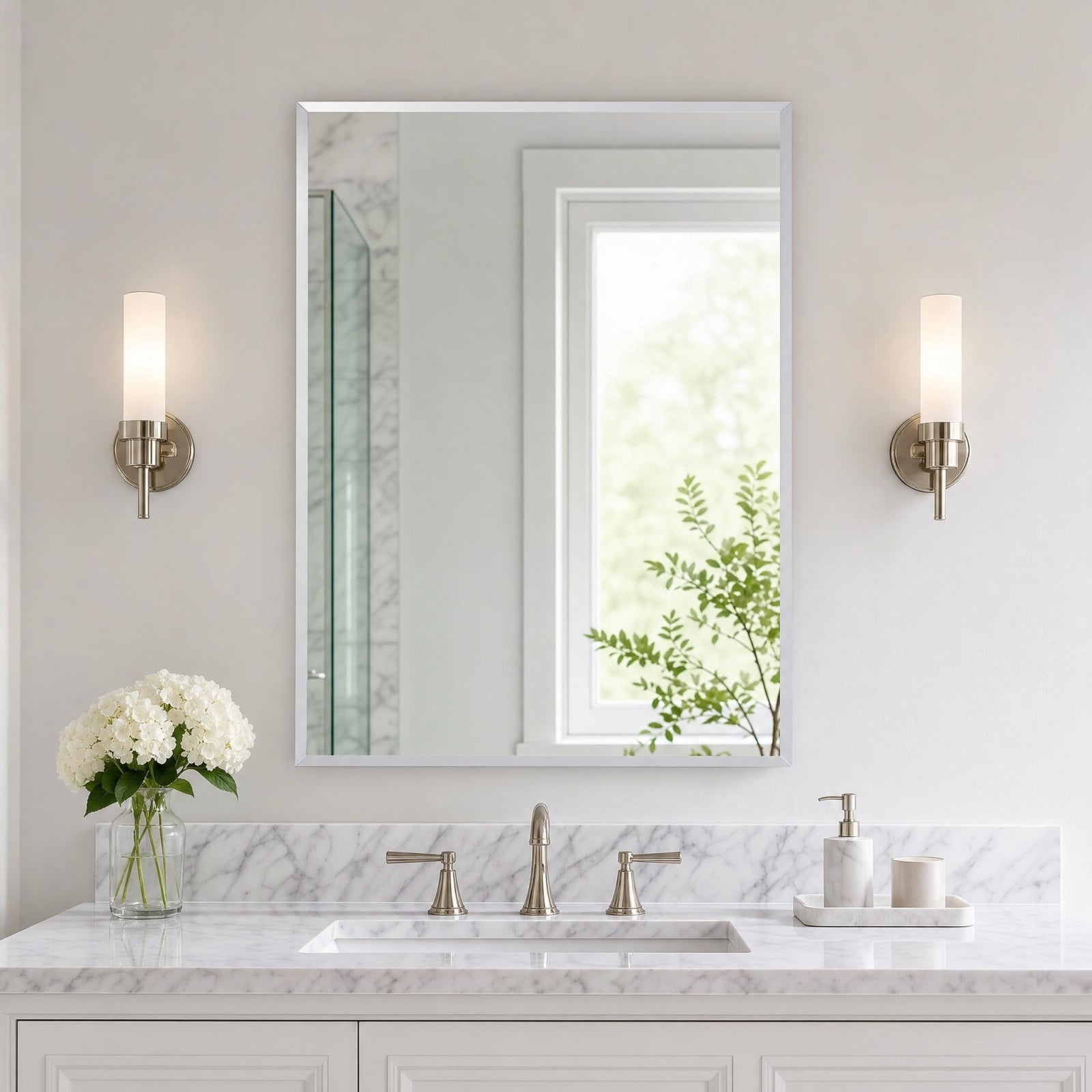 Gleamira 18"x24" Frameless Bathroom Mirror Rectangle Wall Mirror with Beveled Edge Vanity Mirror Over Sink