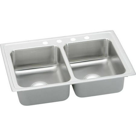 Lustertone Self Rim Double Bowl Elkay LR29225 Gourmet Lustertone Stainless Steel Double Bowl Top Mount Sink with 5 Faucet Holes ()