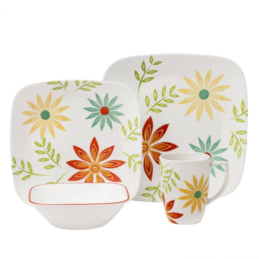 Corelle Squares Happy Days 16 Piece Kitchen Dinnerware Set Vitrelle