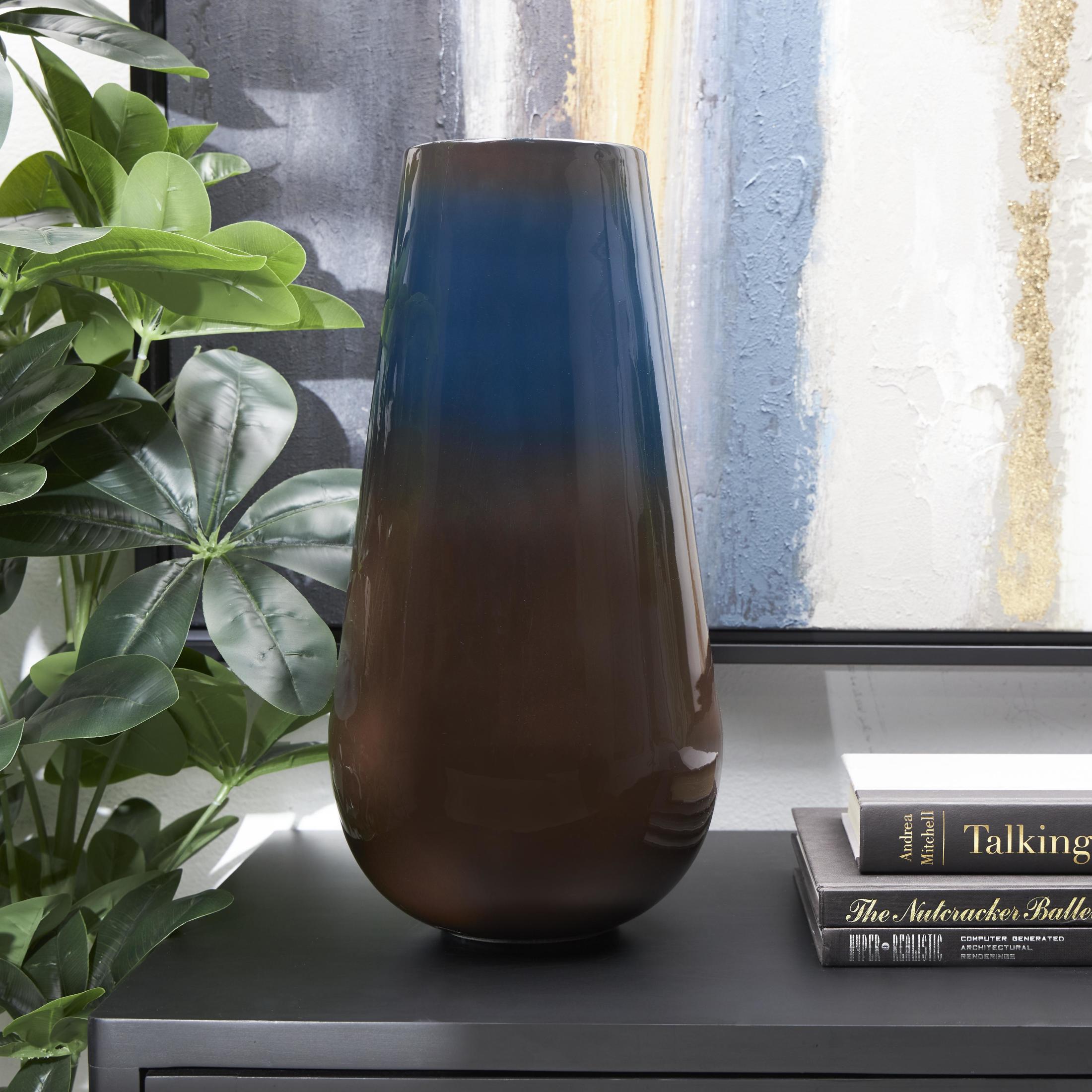 DecMode 16" Ombre Blue Metal Vase with Brown Accents