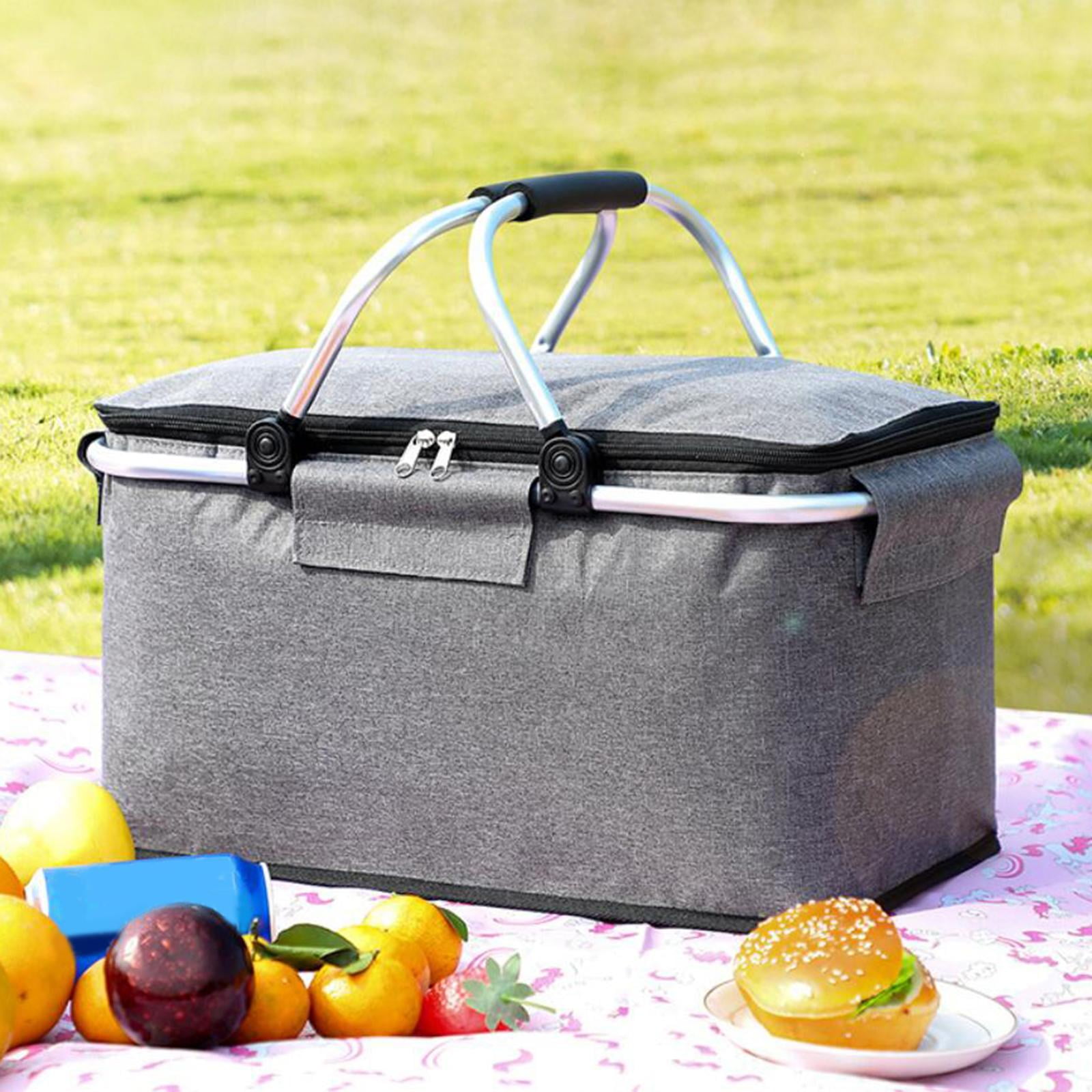 9 Gallon Waterproof Picnic Basket with Carry Handle, Large Collapsible  Storage Box with Lid, Stackable Storage Container, Gray