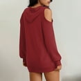 thumbnail image 5 of Women's Hoodies Cold Shoulder Trendy Sweatshirts Long Sleeve Casual Pullover Hooded Solid Color Fall Cutout Tops (L, Wine), 5 of 7