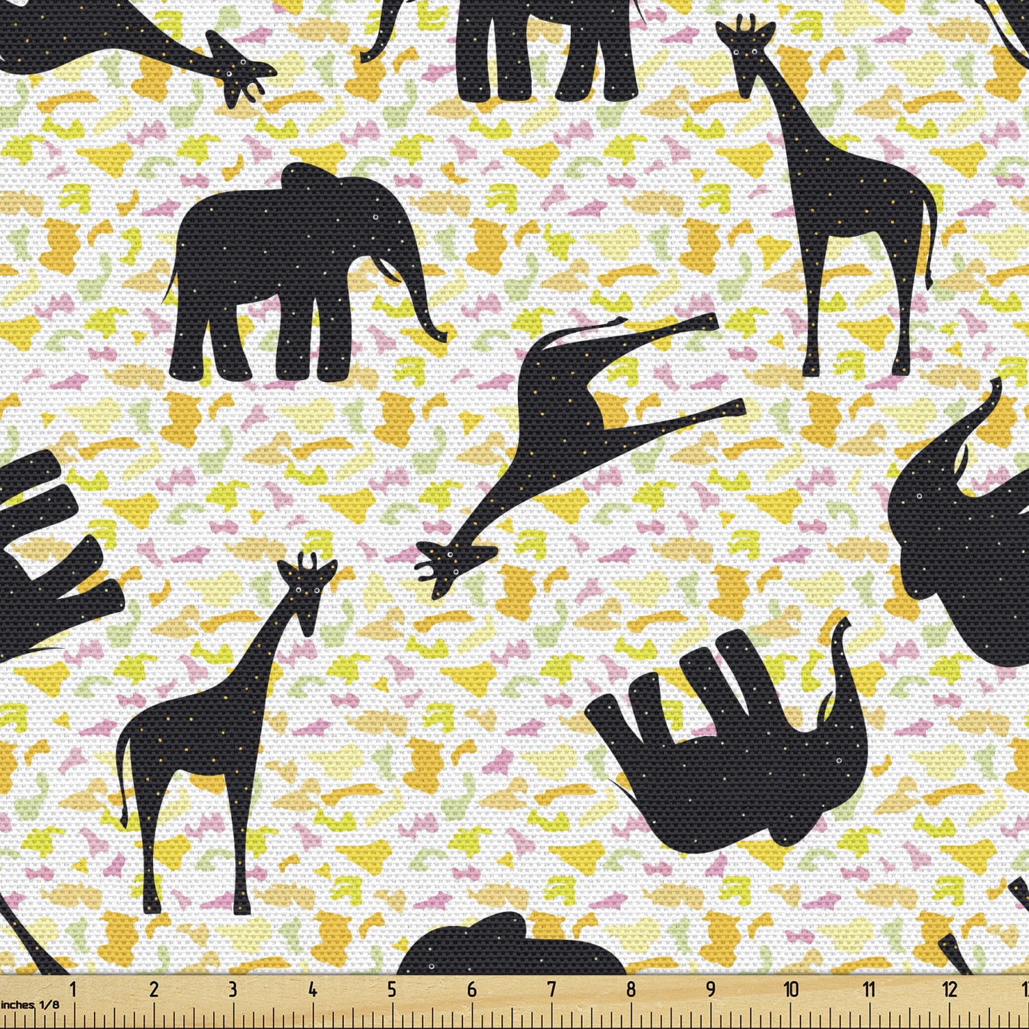 Giraffe Fabric by the Yard, Pattern with Cartoon Giraffes and Elephants on  Spotty Background Wildlife, Upholstery Fabric for Dining Chairs Home Decor  Accents, 3 Yards, Multicolor by Ambesonne 