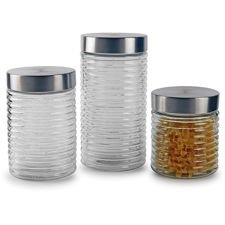 Ribbed Glass Containers with Lids Set of 3