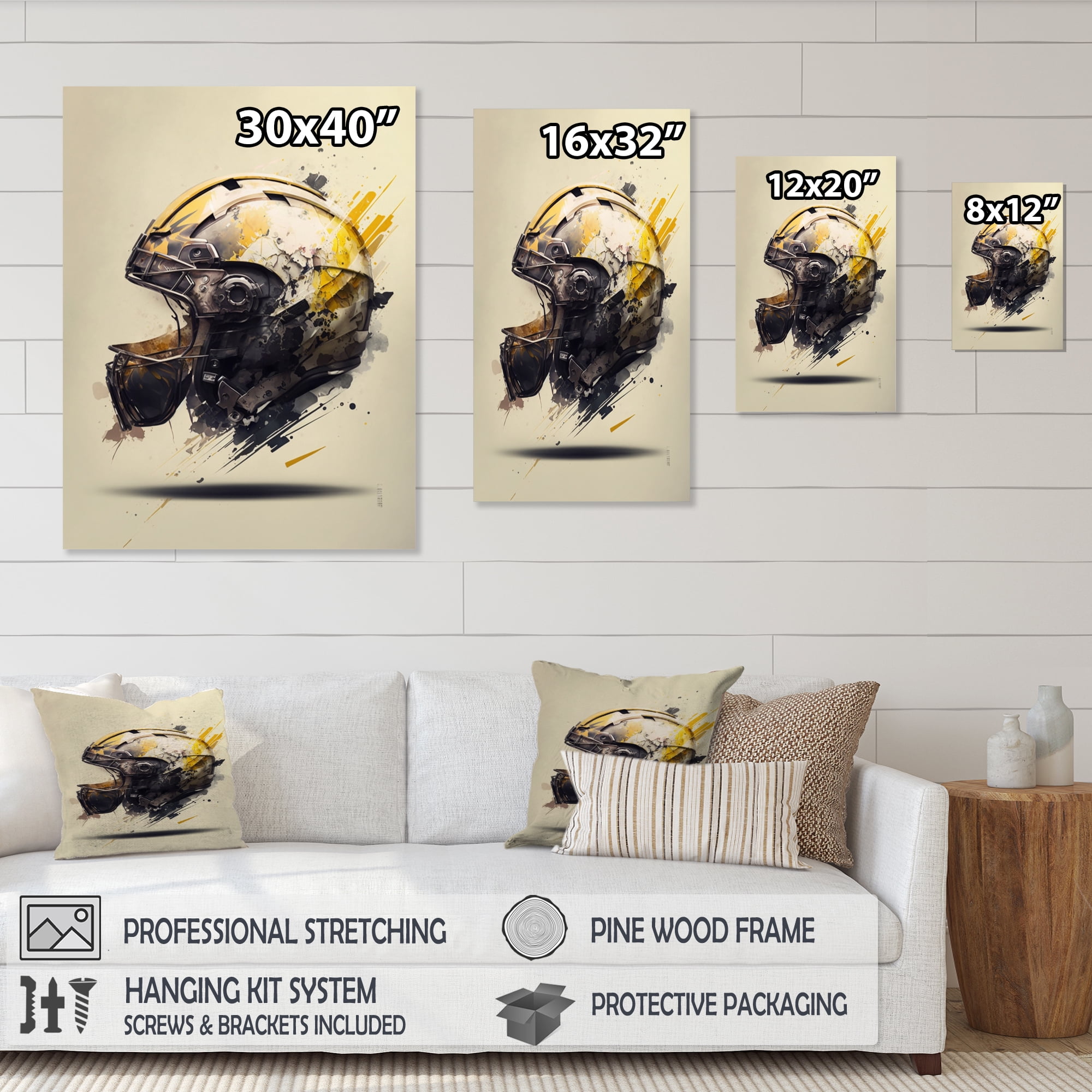 Designart Football Player Helmet II Canvas Wall Art