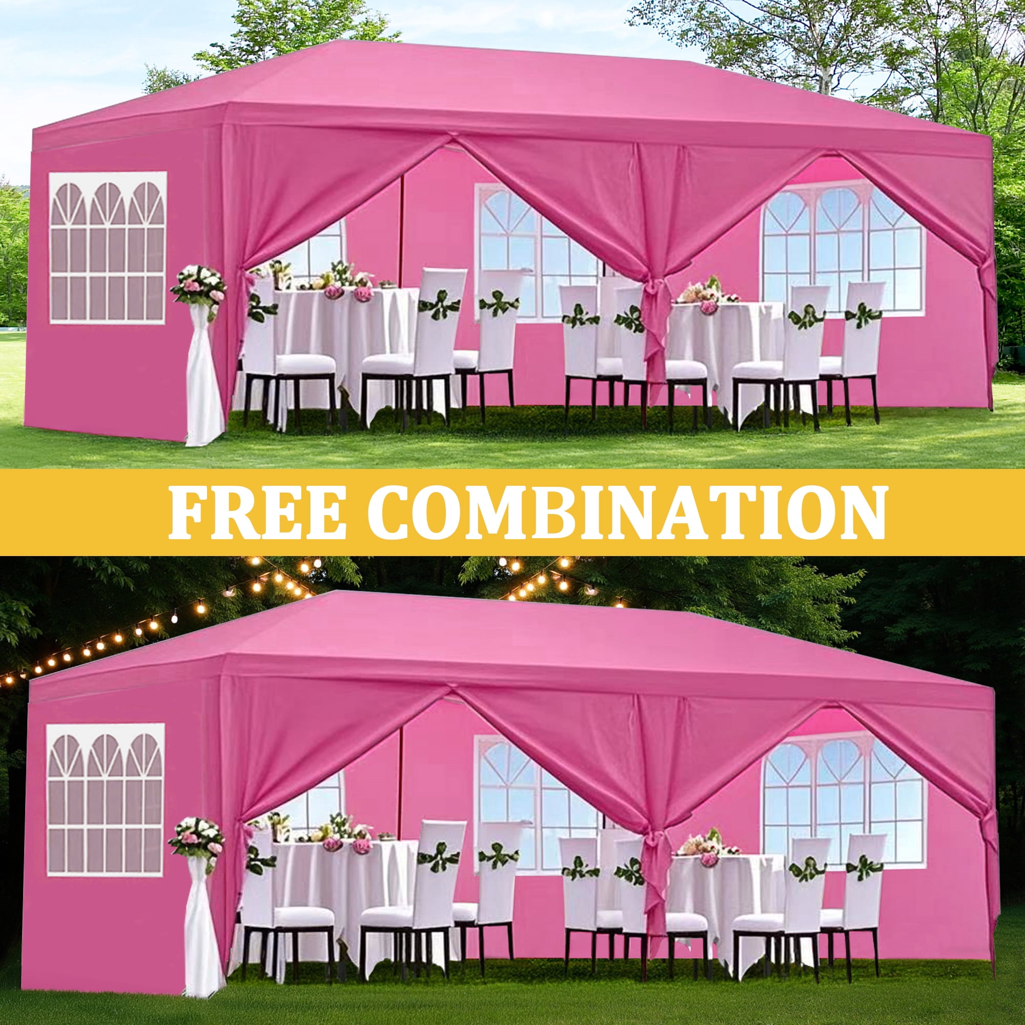10'x20' Canopy Tent Wedding Party Outdoor Gazebo with 6 Removable Sidewalls for Weddings and Events,Pink