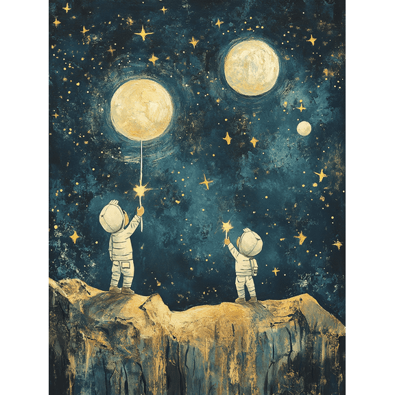 Astronaut Moon and Stars Canvas Print/Wall Art, Perfect for Living Room, Bedroom, Nursery, Office, and Gallery Wall Decor