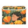 thumbnail image 2 of Foldable Fabric Storage Bin With Handle Collapsible Basket Box Storage With Lid Organizer Standing on The Orange Florals, 2 of 7