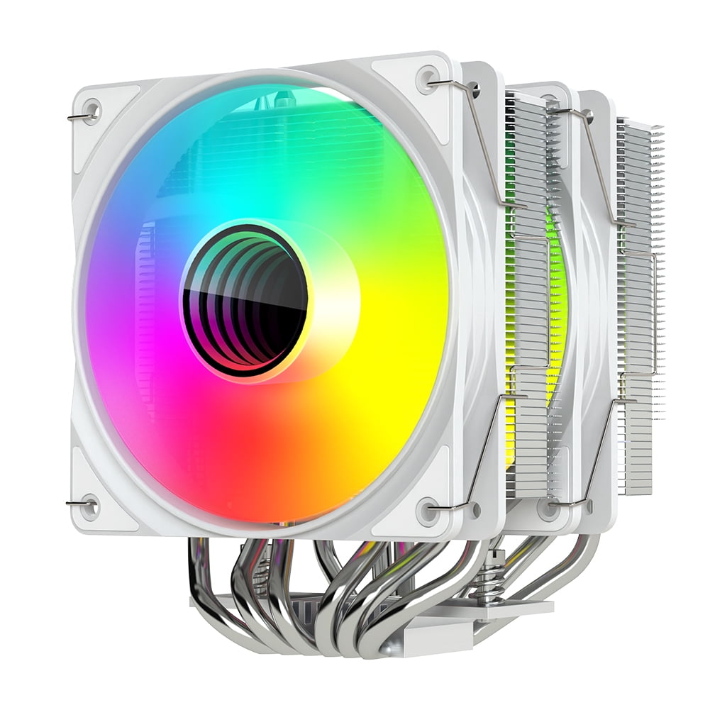 HUISZJ Twin Towers CPU Cooler, 4PIN PWM Silent CPU Radiator, DC 12V Dual Fan CPU Cooler for E-Sports Games Video Rendering (White)