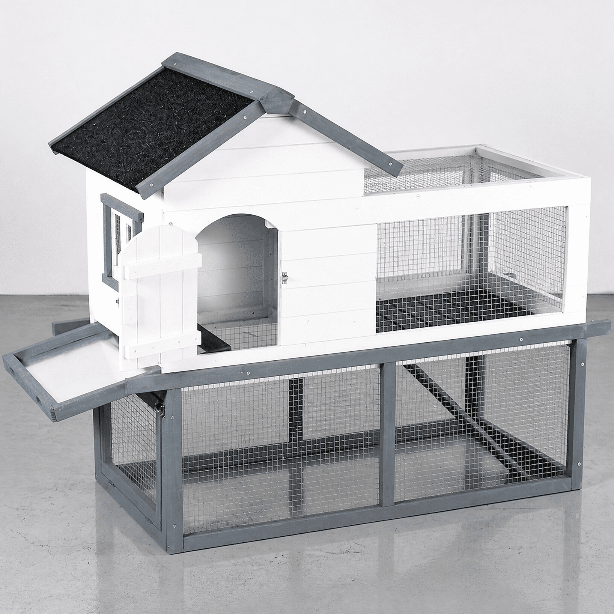 53" Double-Tier Wooden Outdoor/Indoor Waterproof Chicken Coop And Rabbit Hutch Complete With A Roof, Stairs, And A Removable Cleaning Tray; Suitable For Small To Medium Pets
