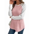 thumbnail image 1 of Hauts à Manches Longues en Tricot Gaufré pour Femmes, Col Rond, Décontracté, Rose G, 1 of 9