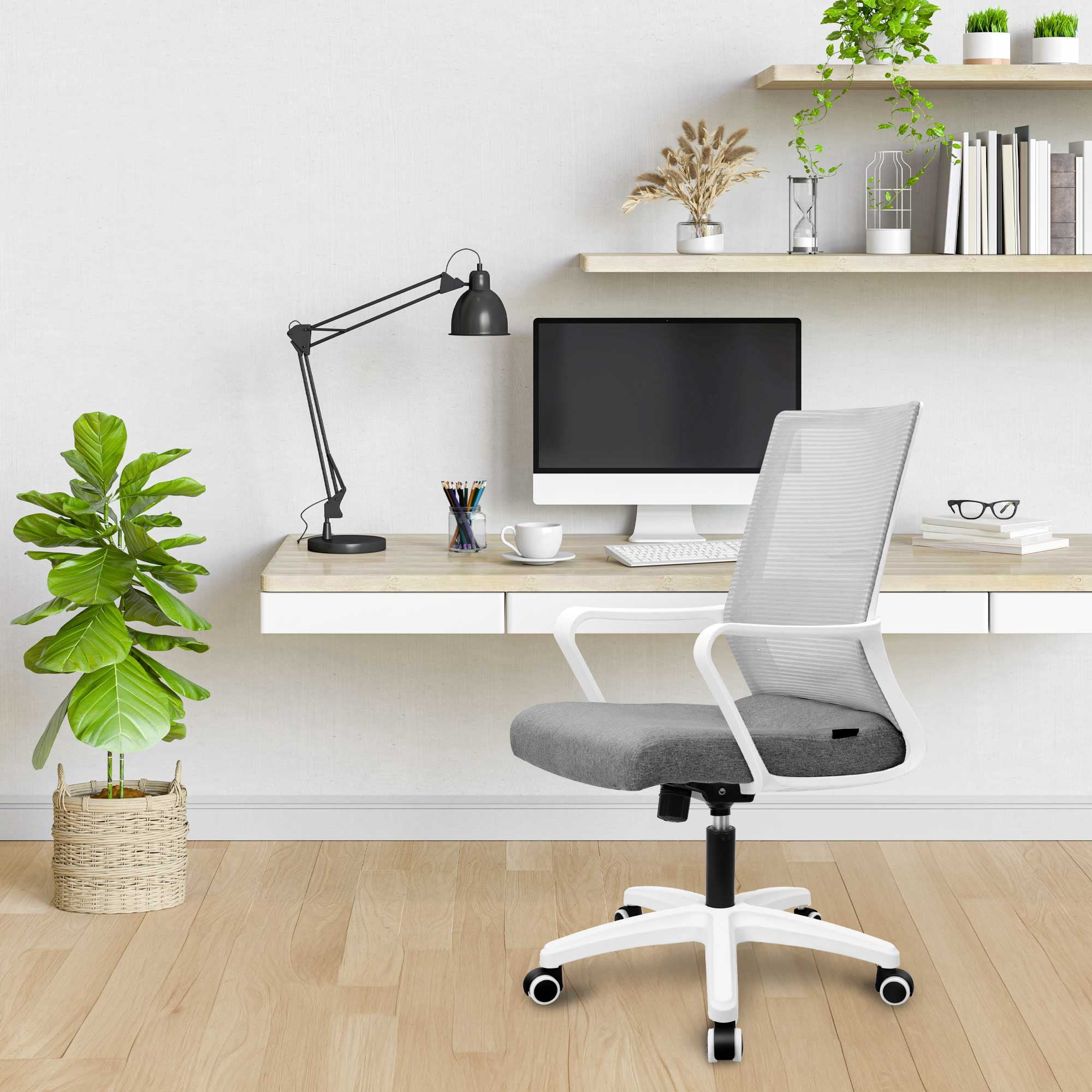 NEO CHAIR Office Chair Gaming Desk Computer Chair Ergonomic Mesh Mid Back with Wheels Lumbar Support Comfy Swivel Adjustable for Home (Grey)