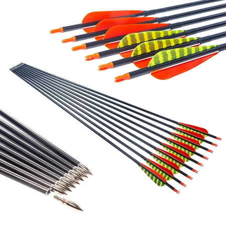 Traditional Archery 30 Inch 400 500 600 Spine Carbon Feather Arrows for Recurve Compound Bow Longbow Hunting Targets Arrow 12PCS Spine 500