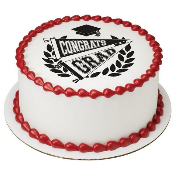 Whimsical Practicality's Congrats Grad Pennants Edible Icing Image Cake Topper-8 Inch Round or Larger
