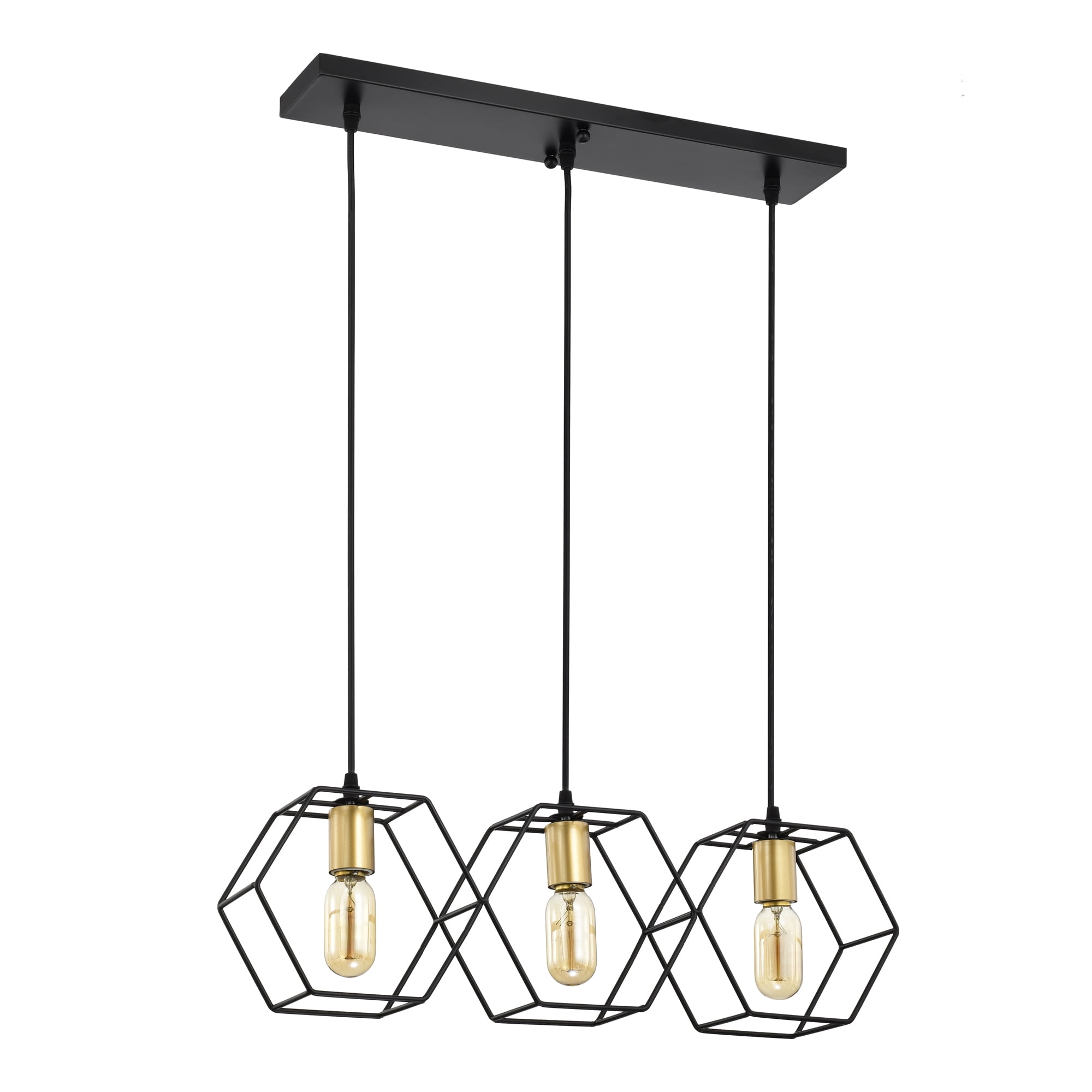 Horatia 24 in. 3-Light Indoor Matte Black and Satin Gold Finish Chandelier with Light Kit
