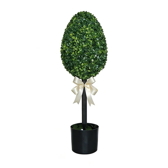 Egg Shaped Boxwood Topiary with Plastic Planter Pot, UV-Resistant Easter Home Decor for Porch, Outdoor & Indoor Spring Rabbit Artificial Topiary Tree,30 inch