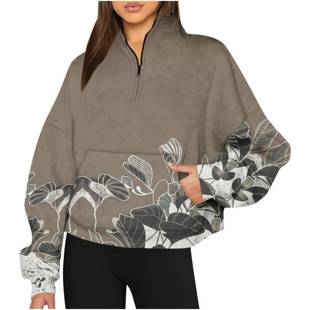 2023 Chandail à Capuchon Surdimensionné pour Femmes Chandails en Molleton Décontractés Sans Capuche Mode Manches Longues Imprimé Demi-Fermeture à Glissière Col à Capuche Chemise Costumes Halloween/noël 50 % de Rabais Liquidation