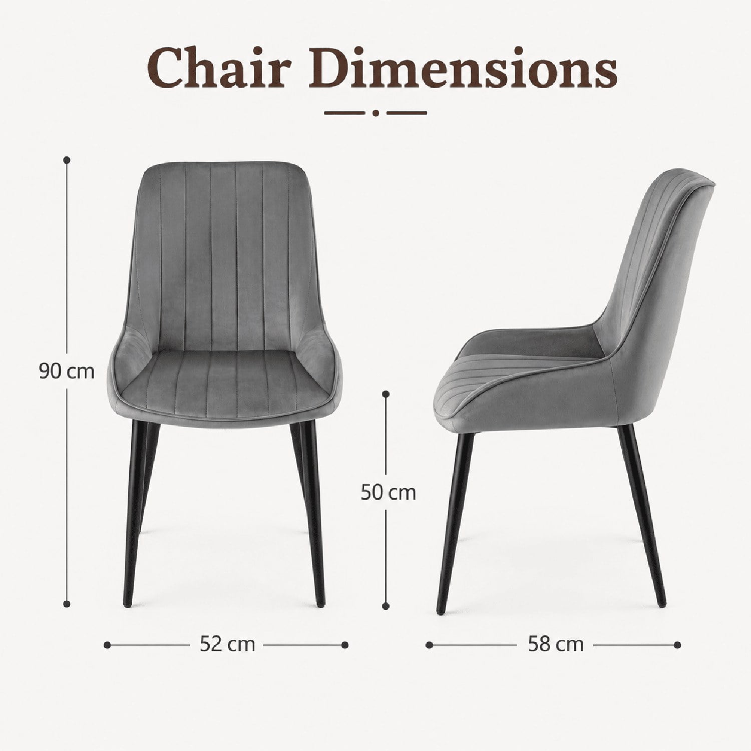 Modern Dining Chairs Set of 2, Fabric Upholstered Chairs with Metal Legs and Non-Slip Foot Pads, Ergonomic Seat and Backrest for Dining Room, Kitchen, Bedroom, Cafe