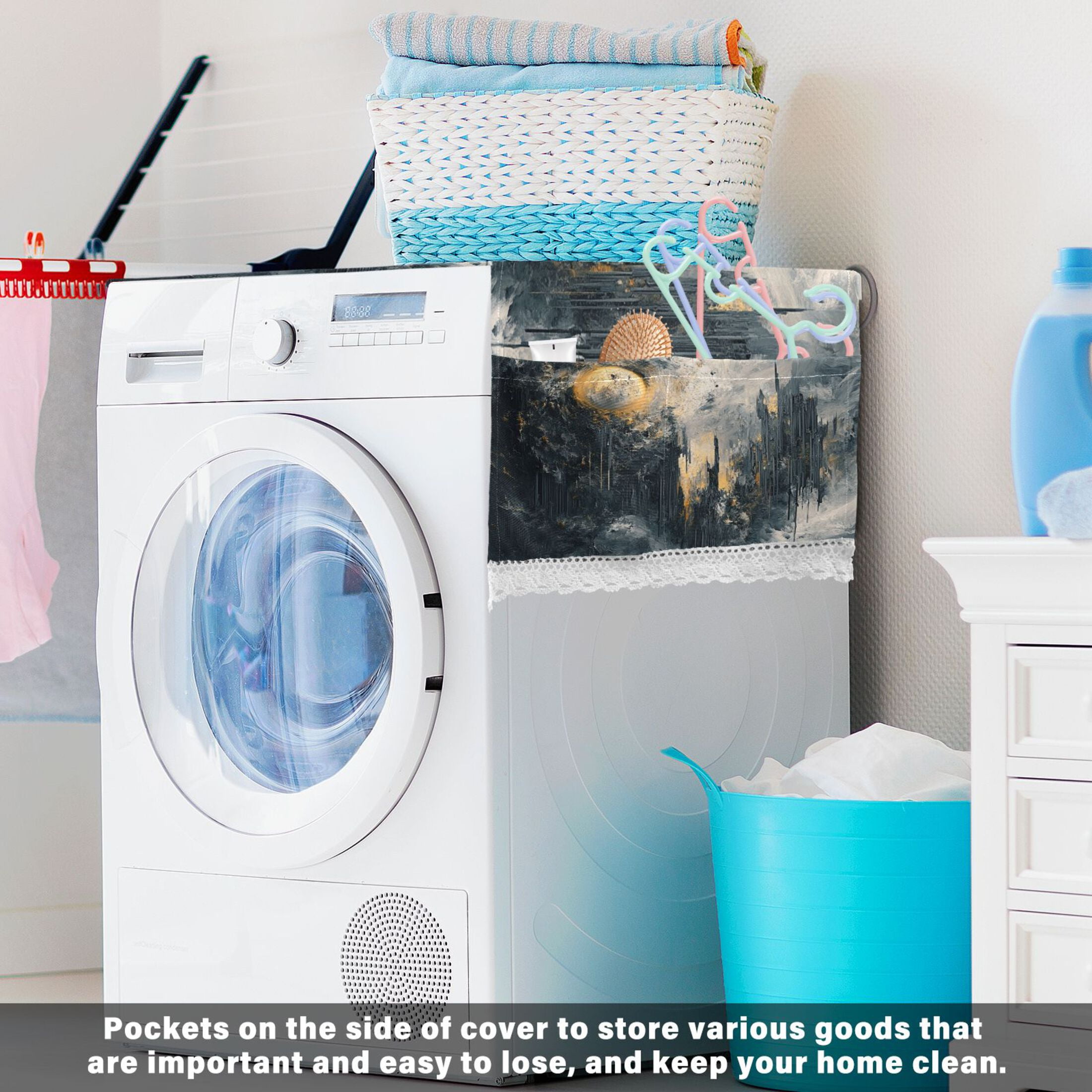 The Sun Of Abstract ArtWasher and Dryer Covers Dust-Proof and Oil Resistant Fridge Cover with 4 Storage Pockets Washing Machine Top Cover for Laundry Kitchen Home 51.2 x 22 In