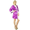 thumbnail image 4 of Bimba Women Short Satin Robe Velvet Belt Getting Ready Bridesmaid Robe Coverup, 4 of 8