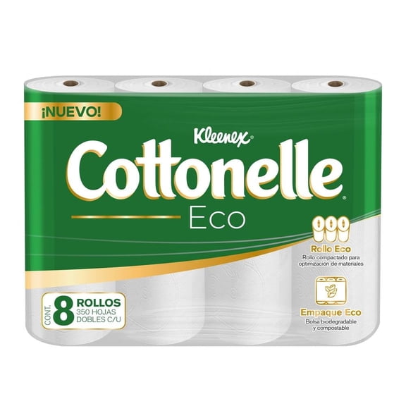 Papel higiénico Kleenex Cottonelle Eco 8 rollos de 350 hojas dobles c/u