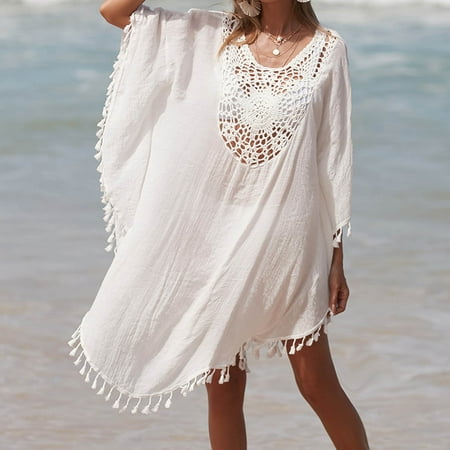 Tawop Women Swimsuits Womens Swimwear Cover Up Bikini Loose Tassel Hollow Beach Clearance Womens Swimsuits White M