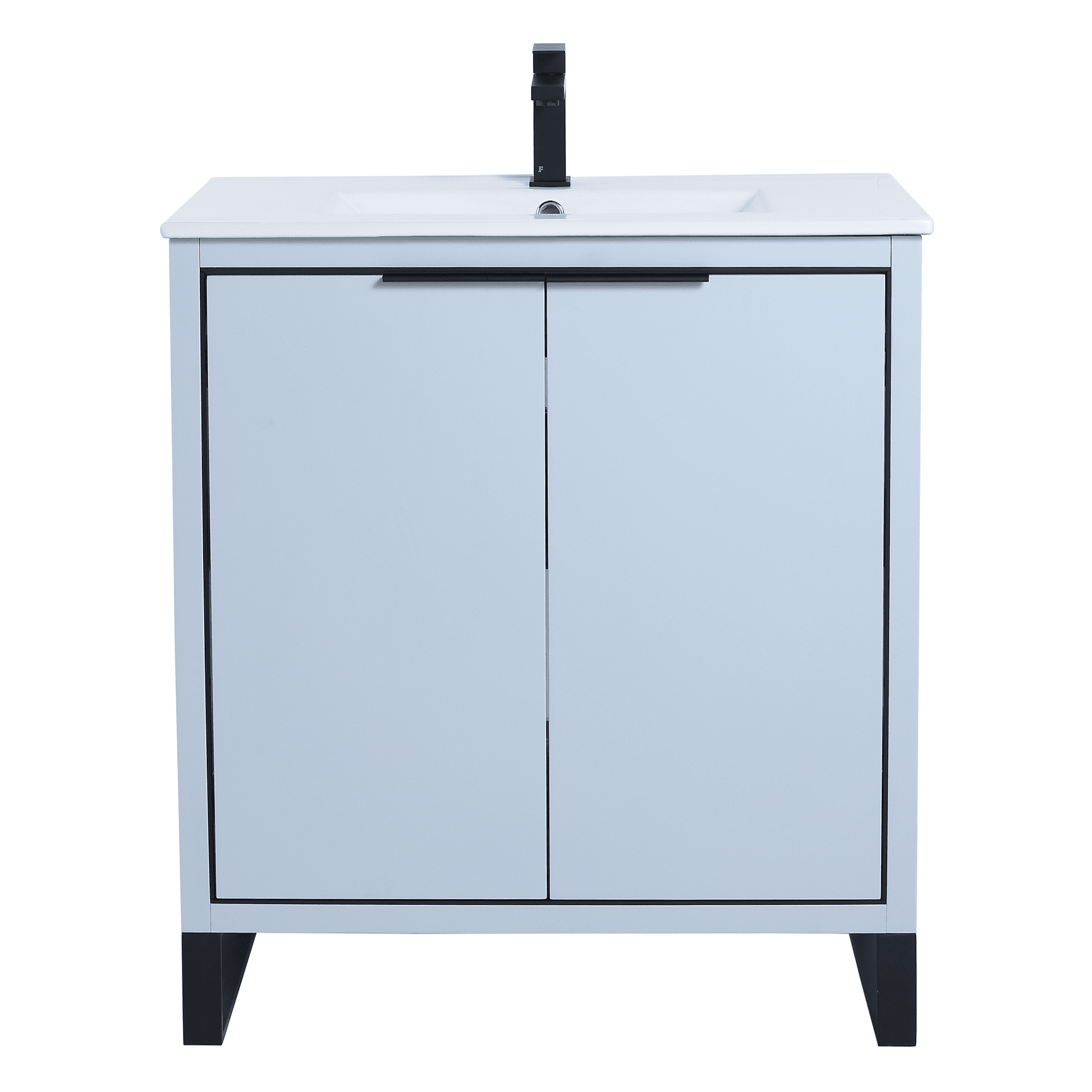 Fine Fixtures Opulence Collection 30 in. W x 18 in. D x 33 in. H Bathroom Vanity in Pastel Blue with White Ceramic Sink - Black hardware