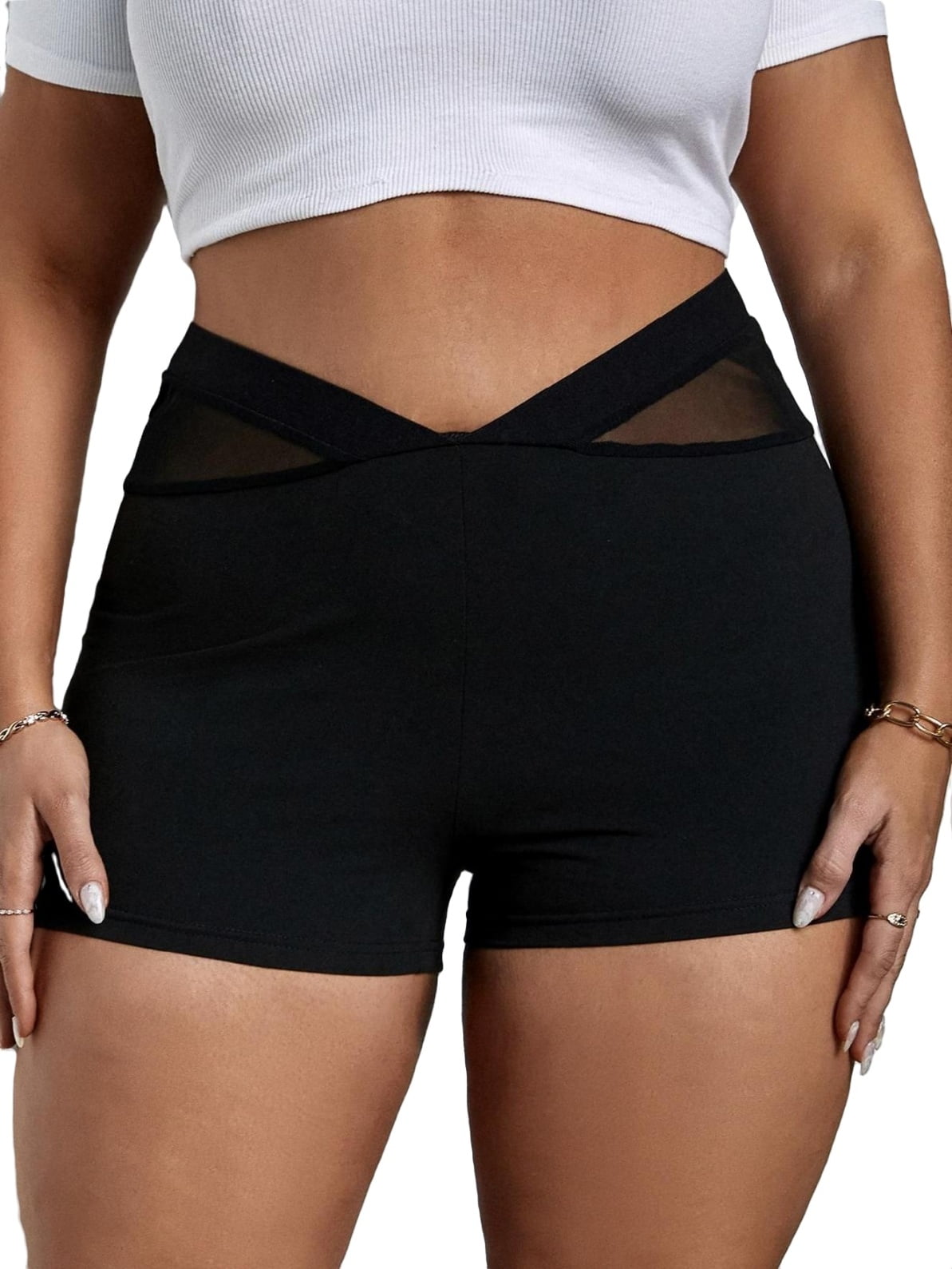 Womens Plus Leggings Casual Plain Contrast Mesh Biker Shorts Black 4XL -  Walmart.com
