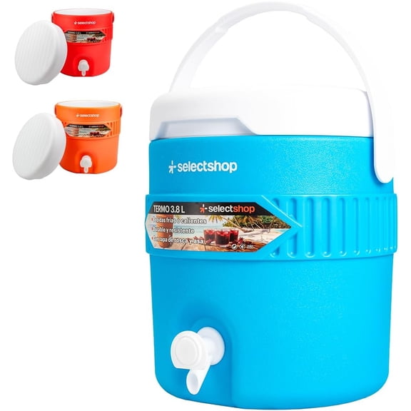 Termo Tipo Igloo Jarra Dispensador 3.8 LT Tapa Roscable Asa Resistente Galon Garrafon Ideal Para Bebidas Frías y Calientes Se Pueden Conservar Por Horas (Azul)