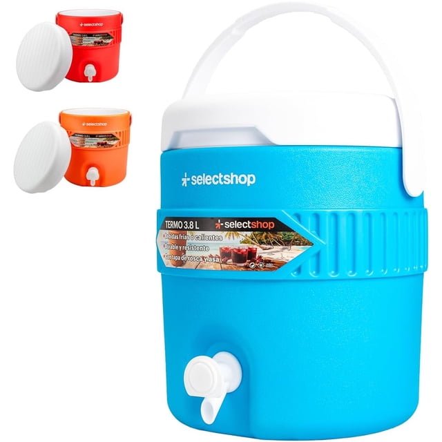 Termo Tipo Igloo Jarra Dispensador 3.8 LT Tapa Roscable Asa Resistente Galon Garrafon Ideal Para Bebidas Frías y Calientes Se Pueden Conservar Por Horas (Azul)