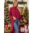 thumbnail image 3 of DARING DIVA Women's High Low Long Sleeve Asymmetrical Hem Casual Blouse XL Wine Red, 3 of 7