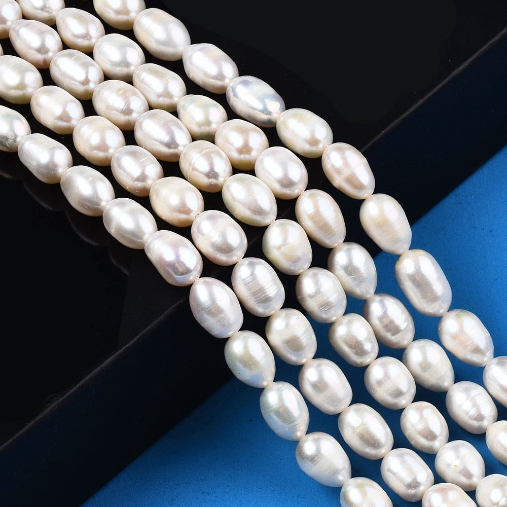Natural Cultured Freshwater Pearl Beads Strands Rice Creamy White 8~9x6~7mm Hole: 0.7mm about 36~38pcs/strand 13.78 inch(35cm)
