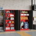 thumbnail image 2 of AUHUP 72" Metal Cabinet with Locking Doors and 5 Adjustable Shelves, Red Black Garage Storage Cabinet for Warehouse, Basement, Home Office, Tool File Storage Utility Cabinets, 2 of 9