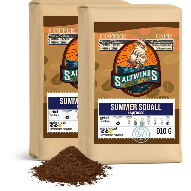 Summer Squall Espresso (2 × 910 g Fine Ground) | Ocean Air Infused | Smooth, Bold & Balanced Espresso Roast | Canadian Maritime Roasted